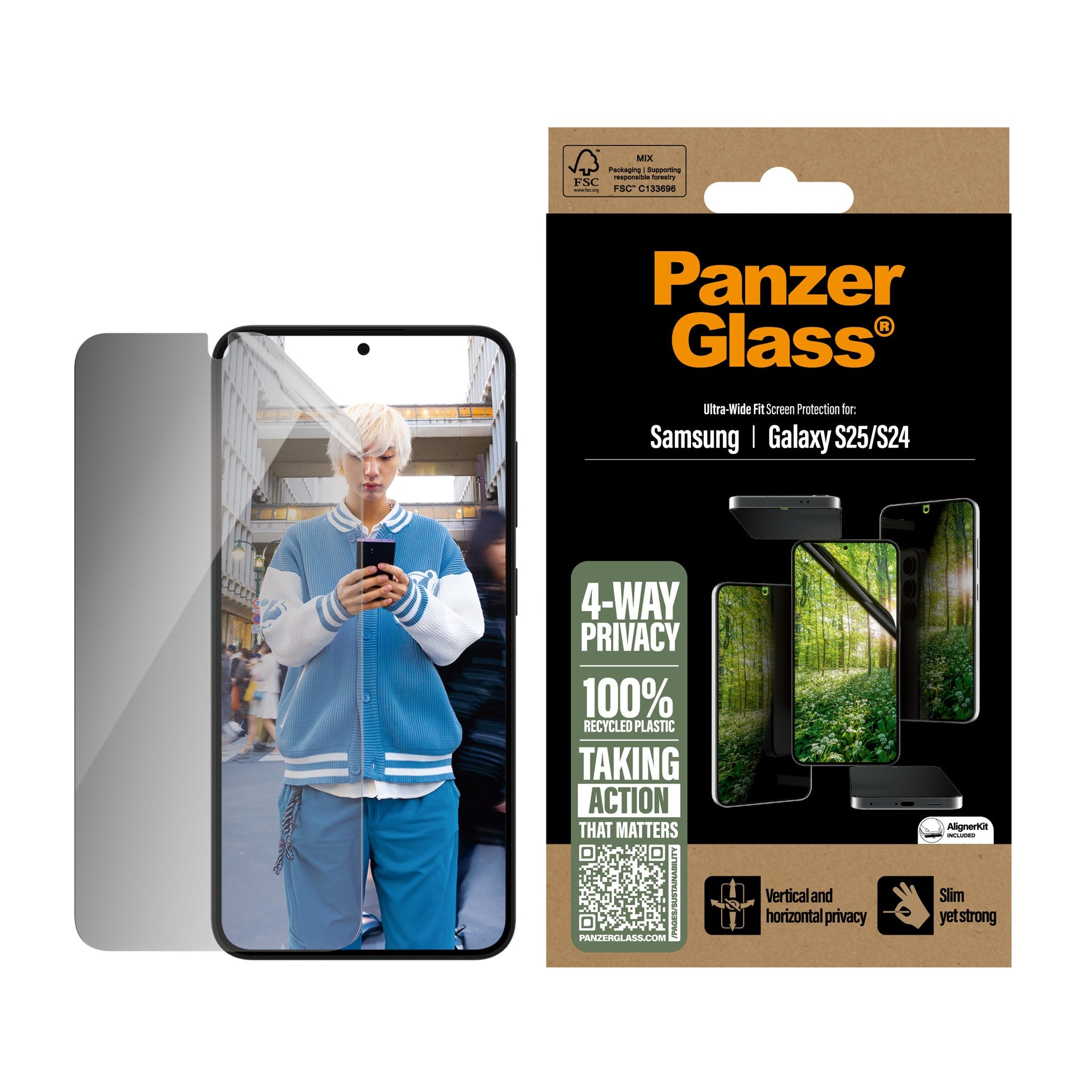 PanzerGlass® ECO MATRIX 4-way Privacy Displayschutz Samsung Galaxy S25 | S24 | Ultra-Wide Fit